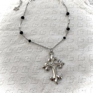 Beaded charm necklace with cross pendant